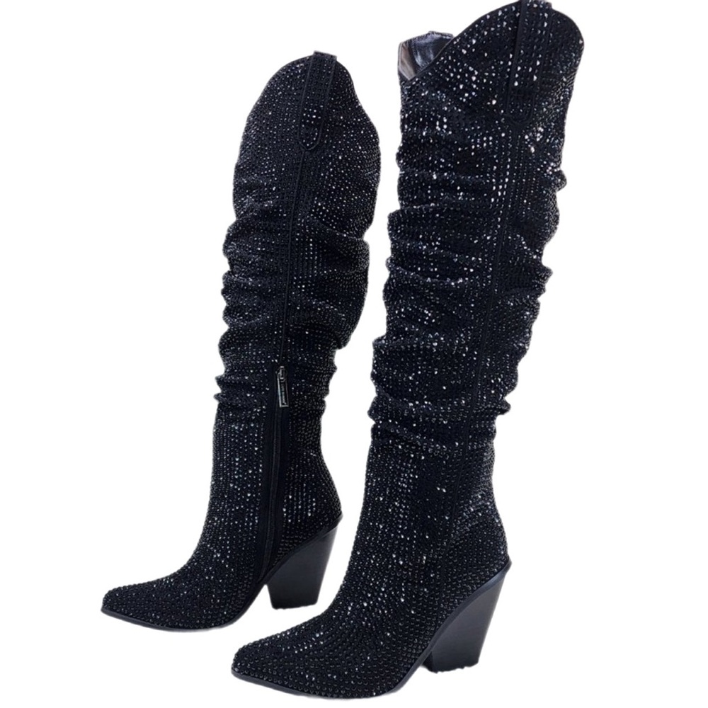Cape Robbin Black Sparkle Heeled Boots